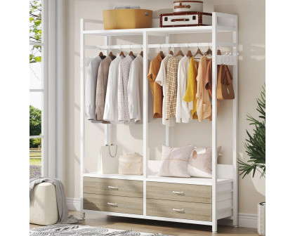 FaFurn Garment Rack Clothes with 4 Storage Drawers - White, Metal