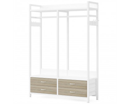 FaFurn Garment Rack Clothes with 4 Storage Drawers - White, Metal