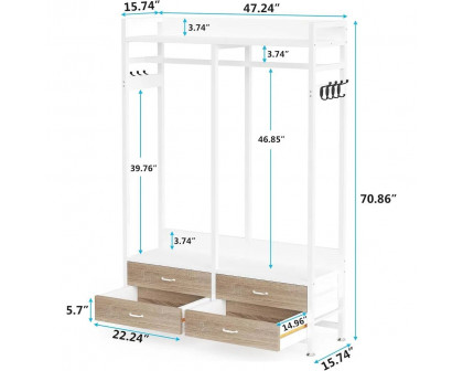 FaFurn Garment Rack Clothes with 4 Storage Drawers - White, Metal