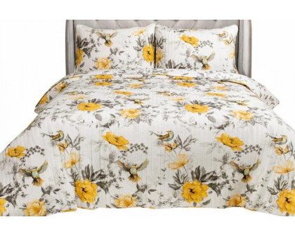 FaFurn - 3 Piece Reversible Floral Birds Cotton Quilt Set