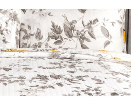 FaFurn 3 Piece Reversible Floral Birds Cotton Quilt Set - King Size