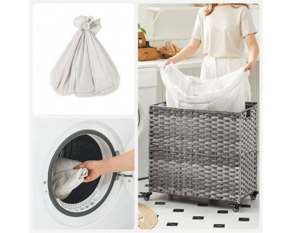 FaFurn Laundry Hamper Basket with Cotton Liner on Wheels - Gray