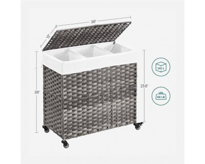 FaFurn Laundry Hamper Basket with Cotton Liner on Wheels - Gray