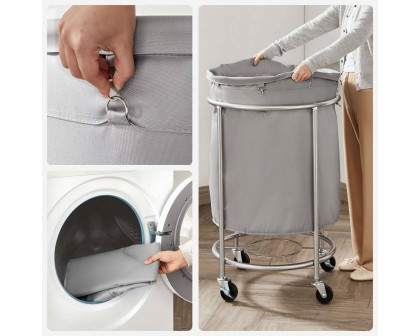 FaFurn Laundry Hamper Basket with Bag Steel Frame on Wheels - Gray