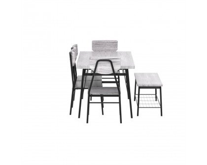 FaFurn 6-Piece Modern Dining Set with Table 4 Chairs and Storage Bench - Gray, Wood