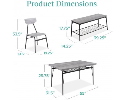 FaFurn 6-Piece Modern Dining Set with Table 4 Chairs and Storage Bench - Gray, Wood