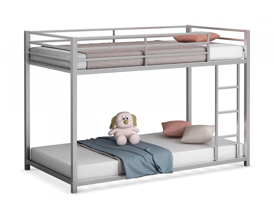 FaFurn Twin Over Twin Low Profile Modern Bunk Bed Frame - Silver