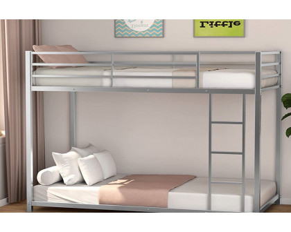 FaFurn Twin Over Twin Low Profile Modern Bunk Bed Frame - Silver