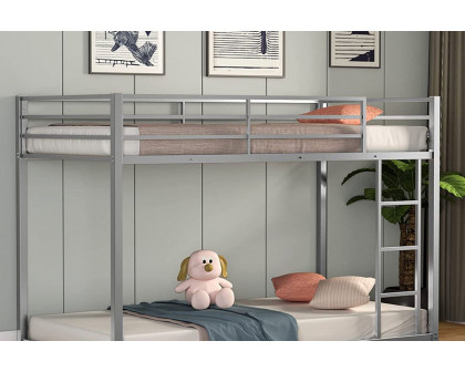 FaFurn Twin Over Twin Low Profile Modern Bunk Bed Frame - Silver