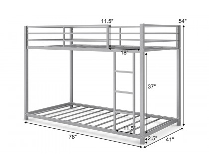 FaFurn Twin Over Twin Low Profile Modern Bunk Bed Frame - Silver