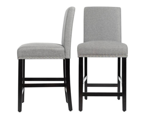 FaFurn Set of 2 Modern Barstool with Wood Legs and Linen Seat - Gray