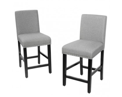 FaFurn Set of 2 Modern Barstool with Wood Legs and Linen Seat - Gray