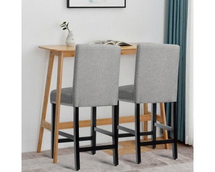 FaFurn Set of 2 Modern Barstool with Wood Legs and Linen Seat - Gray