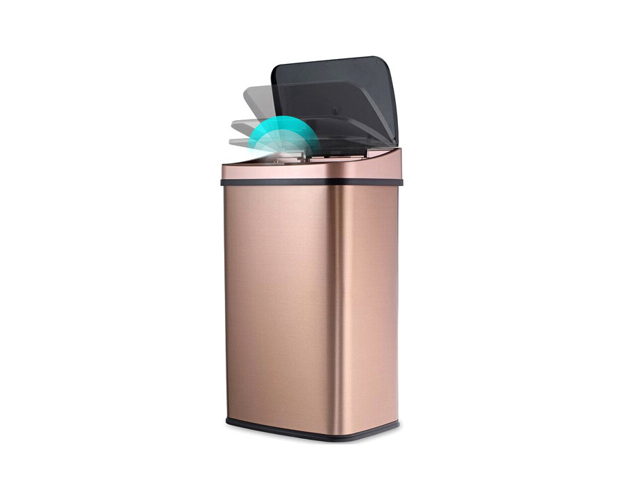 FaFurn - Gold Copper 13-Gallon Stainless Steel Kitchen Trash Can with Motion Sensor Lid