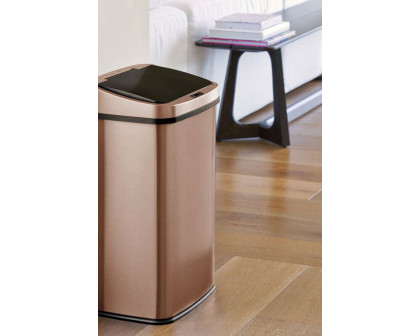 FaFurn - Gold Copper 13-Gallon Stainless Steel Kitchen Trash Can with Motion Sensor Lid