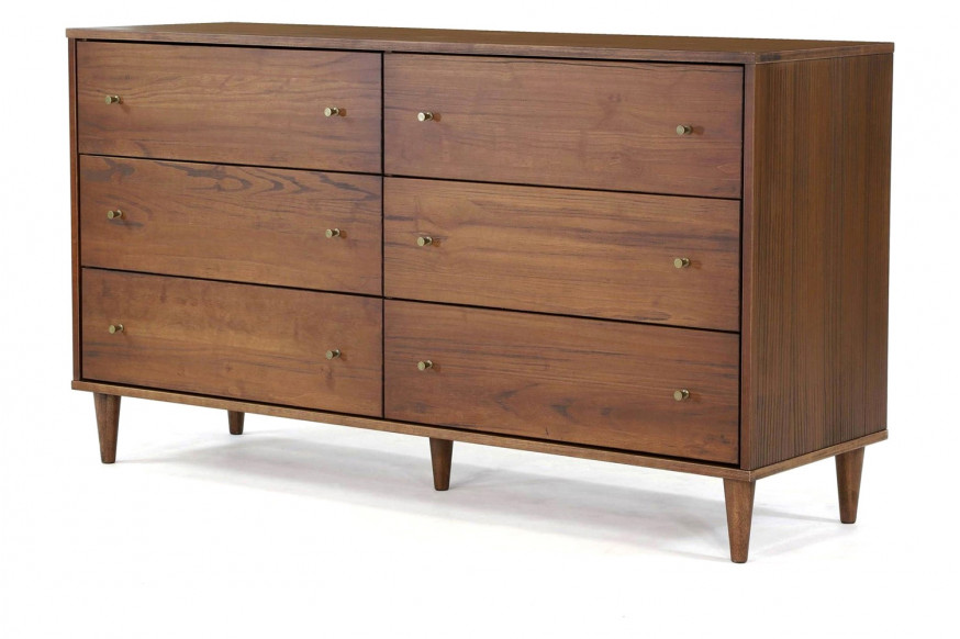 FaFurn™ Farmhouse Rustic Mid Century 6 Drawer Dresser - Rustic Walnut