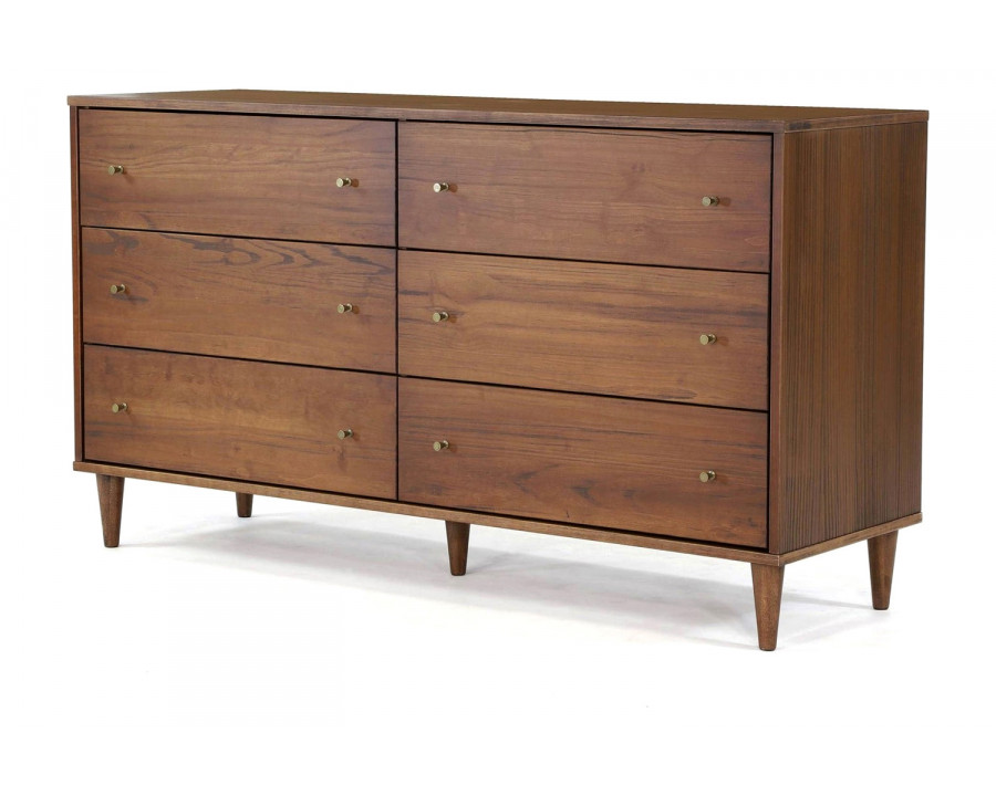 FaFurn Farmhouse Rustic Mid Century 6 Drawer Dresser - Rustic Walnut