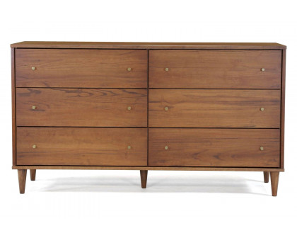 FaFurn™ Farmhouse Rustic Mid Century 6 Drawer Dresser - Rustic Walnut