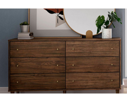 FaFurn™ Farmhouse Rustic Mid Century 6 Drawer Dresser - Rustic Walnut