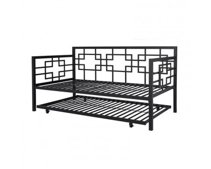 FaFurn Daybed Frame with Twin Pull-Out Trundle Bed - Black