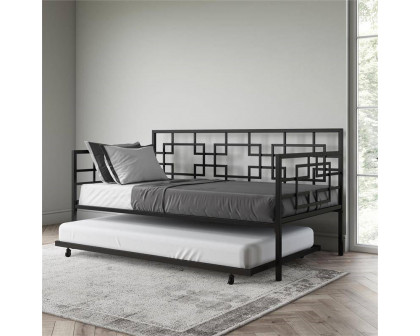 FaFurn Daybed Frame with Twin Pull-Out Trundle Bed - Black