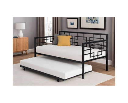 FaFurn Daybed Frame with Twin Pull-Out Trundle Bed - Black