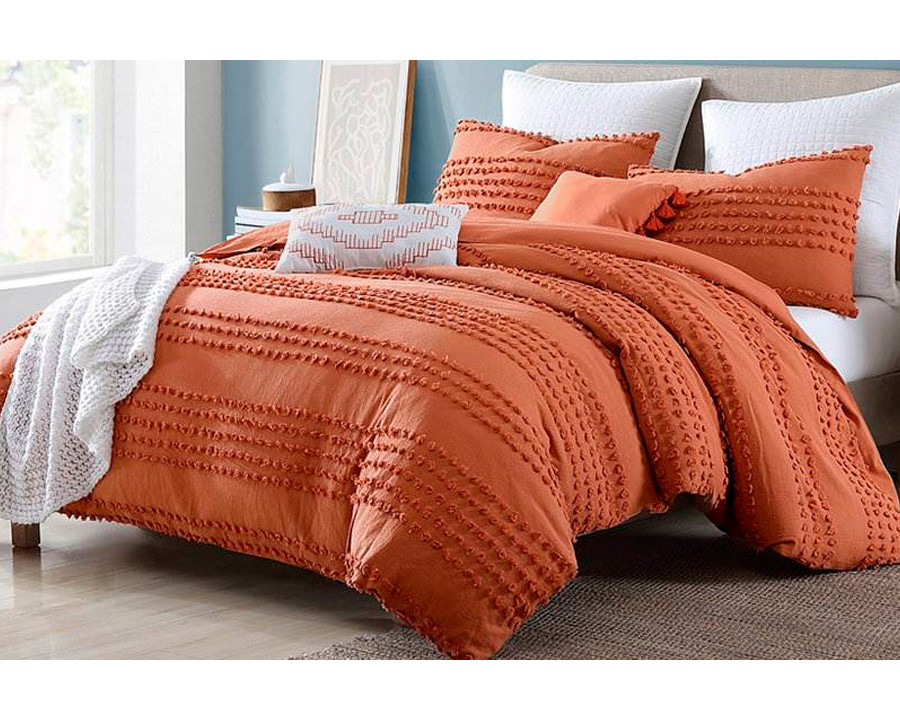 FaFurn Full/Queen Size 5-Piece Clip Dot Comforter Set - Brick Orange, Cotton