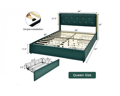 FaFurn Linen Headboard 4 Drawer Storage Platform Bed - Green/Gold, Queen Size