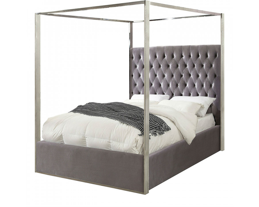 FaFurn King Size Bed Frame with Canopy - Gray, Velvet