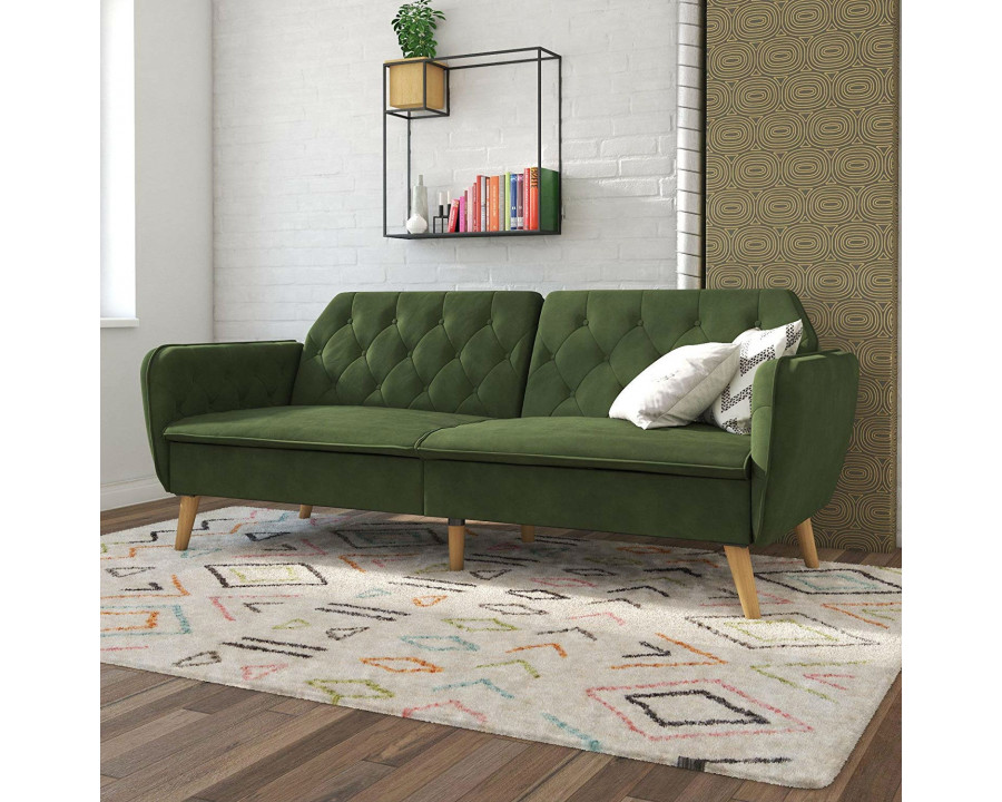 FaFurn Memory Foam Sofa-Bed with Wooden Legs - Green, Futon/Velvet