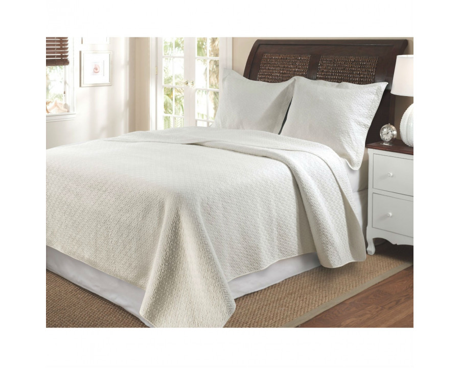 FaFurn - King Size Quilt Set with Diamond Pattern in Ivory, Cotton