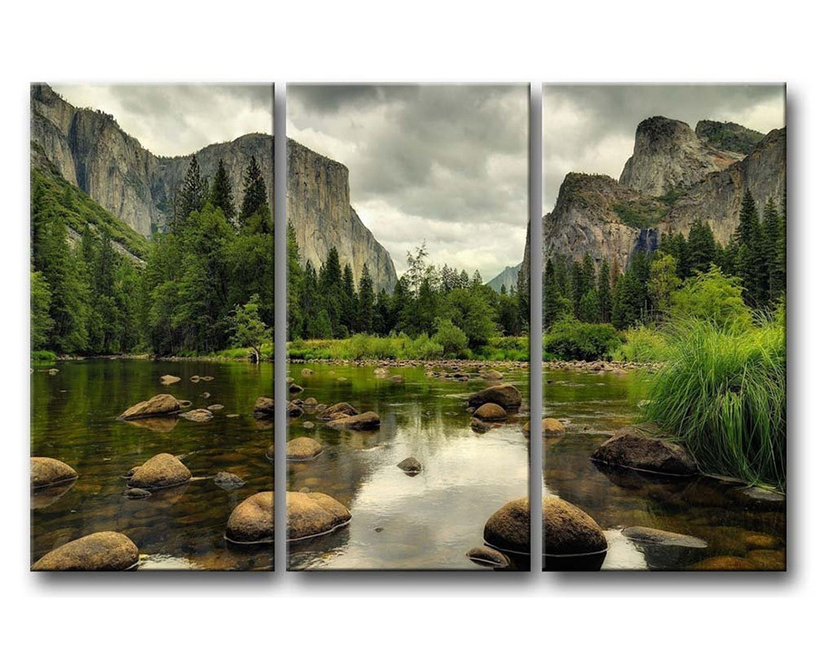 FaFurn - Yosemite Mountain Stream 3-Piece Wall Art Framed Print On Canvas