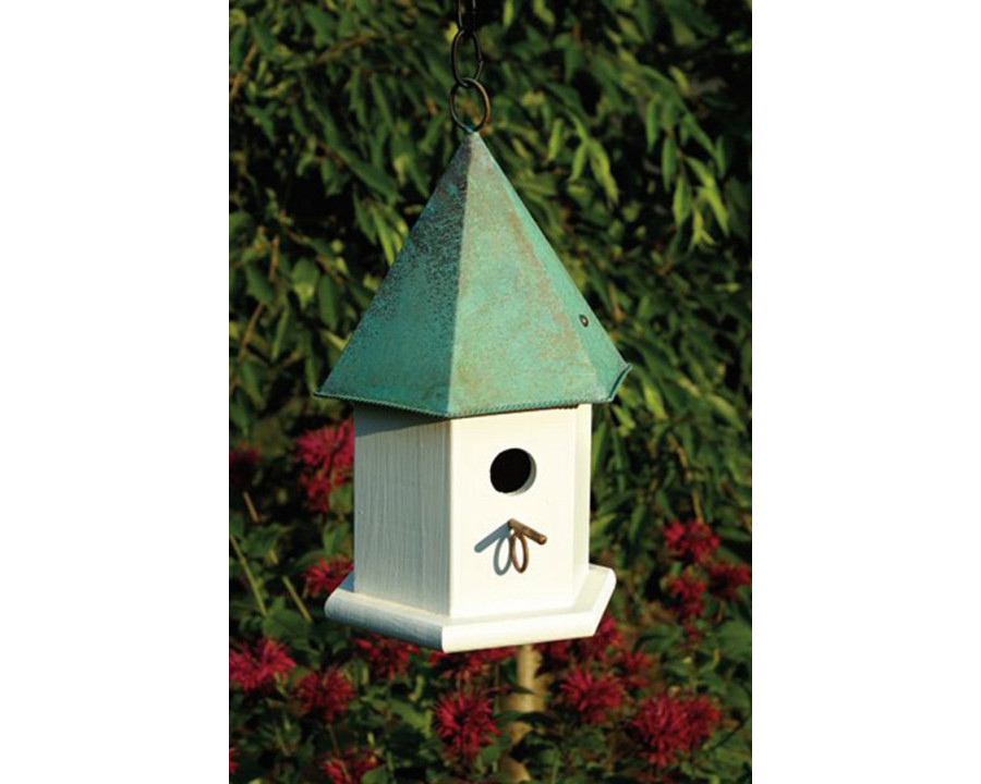 FaFurn Wood Songbird Birdhouse with Copper Roof - White/Green