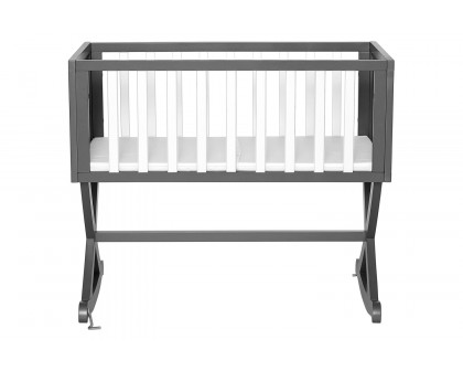 FaFurn Solid Wood Rocking Baby Glider Cradle with Crib Mattress - Gray/White