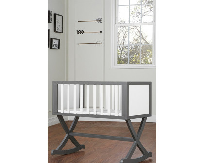 FaFurn Solid Wood Rocking Baby Glider Cradle with Crib Mattress - Gray/White