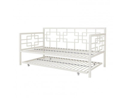 FaFurn Daybed Frame with Twin Pull-Out Trundle Bed - White