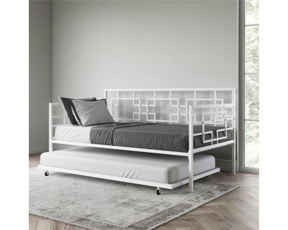 FaFurn Daybed Frame with Twin Pull-Out Trundle Bed - White