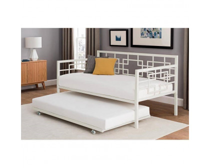 FaFurn Daybed Frame with Twin Pull-Out Trundle Bed - White