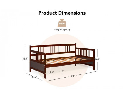 FaFurn Twin Size 2-In-1 Wood Daybed Frame Sofa Bed - Brown Cherry