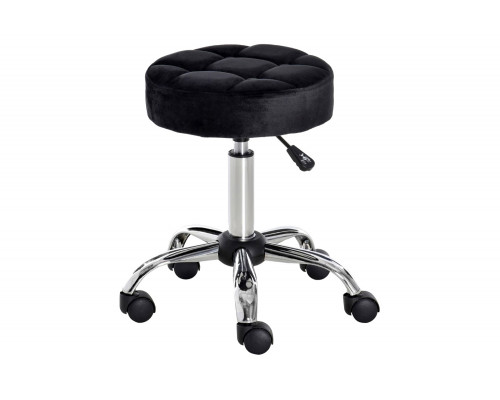 FaFurn - Black Button Tufted Adjustable Rolling Massage Swivel Salon Stool