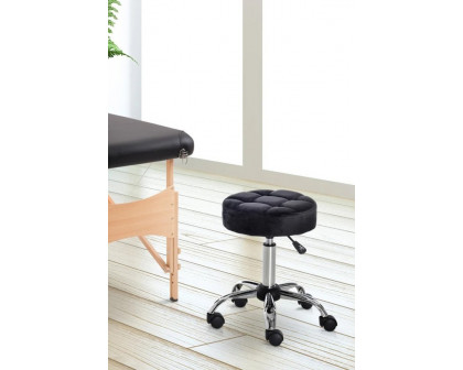 FaFurn - Black Button Tufted Adjustable Rolling Massage Swivel Salon Stool