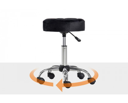 FaFurn - Black Button Tufted Adjustable Rolling Massage Swivel Salon Stool