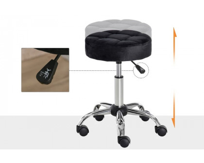 FaFurn - Black Button Tufted Adjustable Rolling Massage Swivel Salon Stool