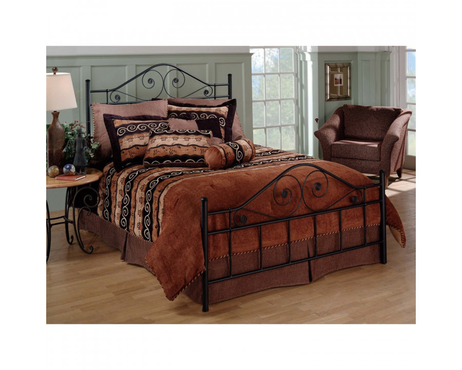 FaFurn - Queen Size Bed Base with Scrollwork Headboard and Footboard in Black, Metal