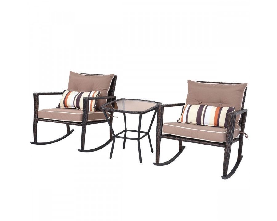 FaFurn - 3-Piece Patio Set with Coffee Table in Brown, Rattan