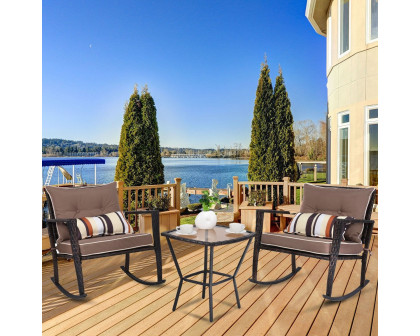 FaFurn - 3-Piece Patio Set with Coffee Table in Brown, Rattan