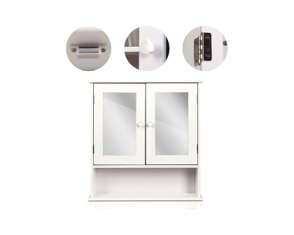 FaFurn - White 2-Door Mirrored Medicine Cabinet with Open Shelf