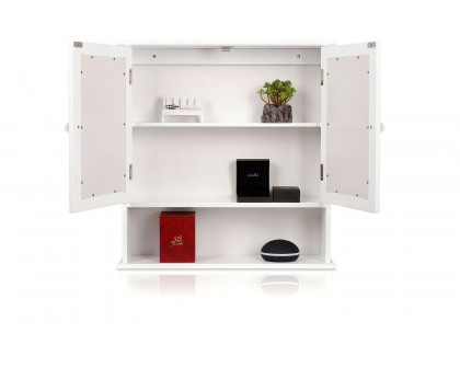 FaFurn - White 2-Door Mirrored Medicine Cabinet with Open Shelf