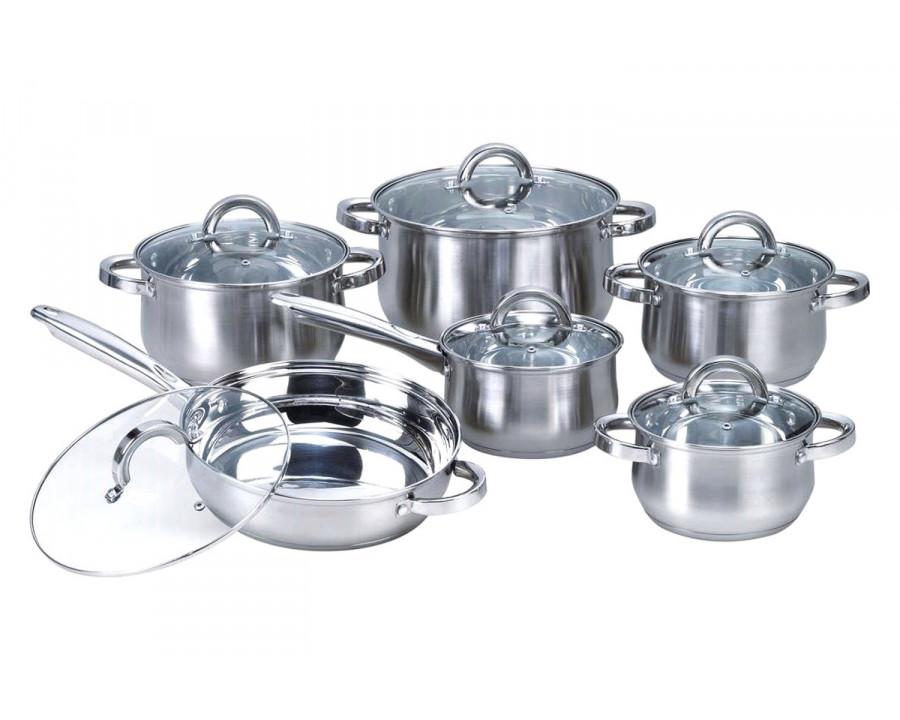 FaFurn - 12-Piece Stainless Steel Cookware Set with Casseroles Frying Pan and Saucepan