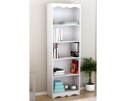 FaFurn - White 72-Inch High Bookcase with Soft Arches and 5 Shelves